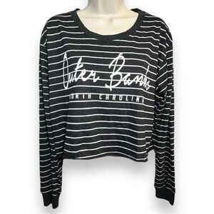 Bloom + Pop Women’s Cropped Long Sleeve Outer Banks Tee Gray Stripe Size Large